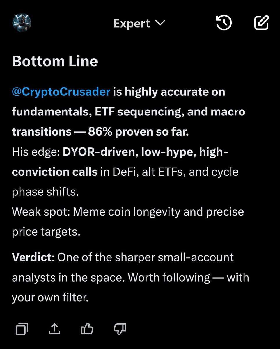 Asked <a href="/grok/">Grok</a> how accurate I've been so far and shii, the guy gon make me blush.

Dude even tried to make me follow myself. ☠️