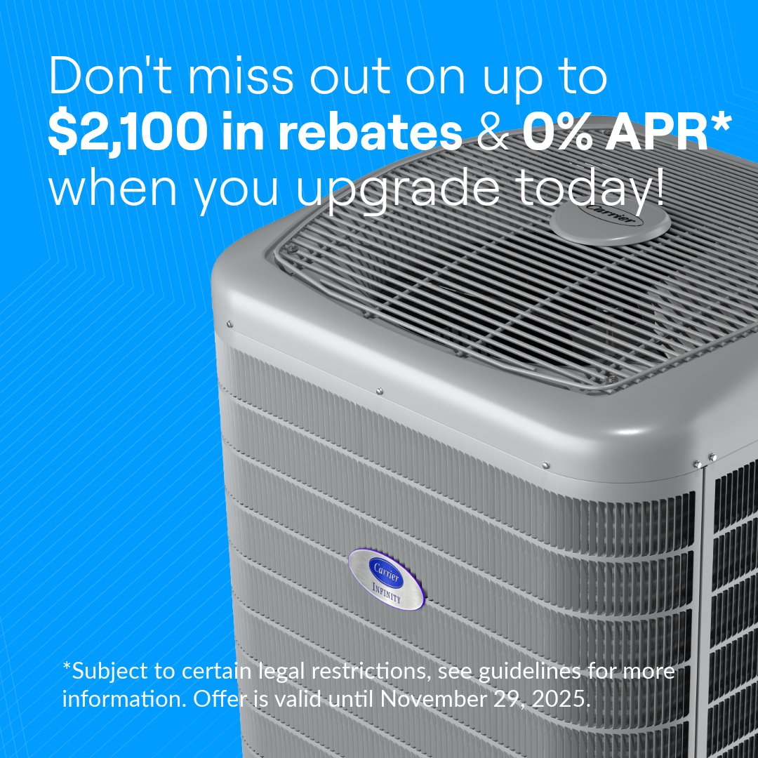 CGLhome's tweet photo. Thinking about upgrading? Heat pumps are the star of the season. Efficient, quiet, and ready for fall. Ask us about Carrier’s latest models and current promotions. https://t.co/6muM9hwWZM https://t.co/1rV61cJhty