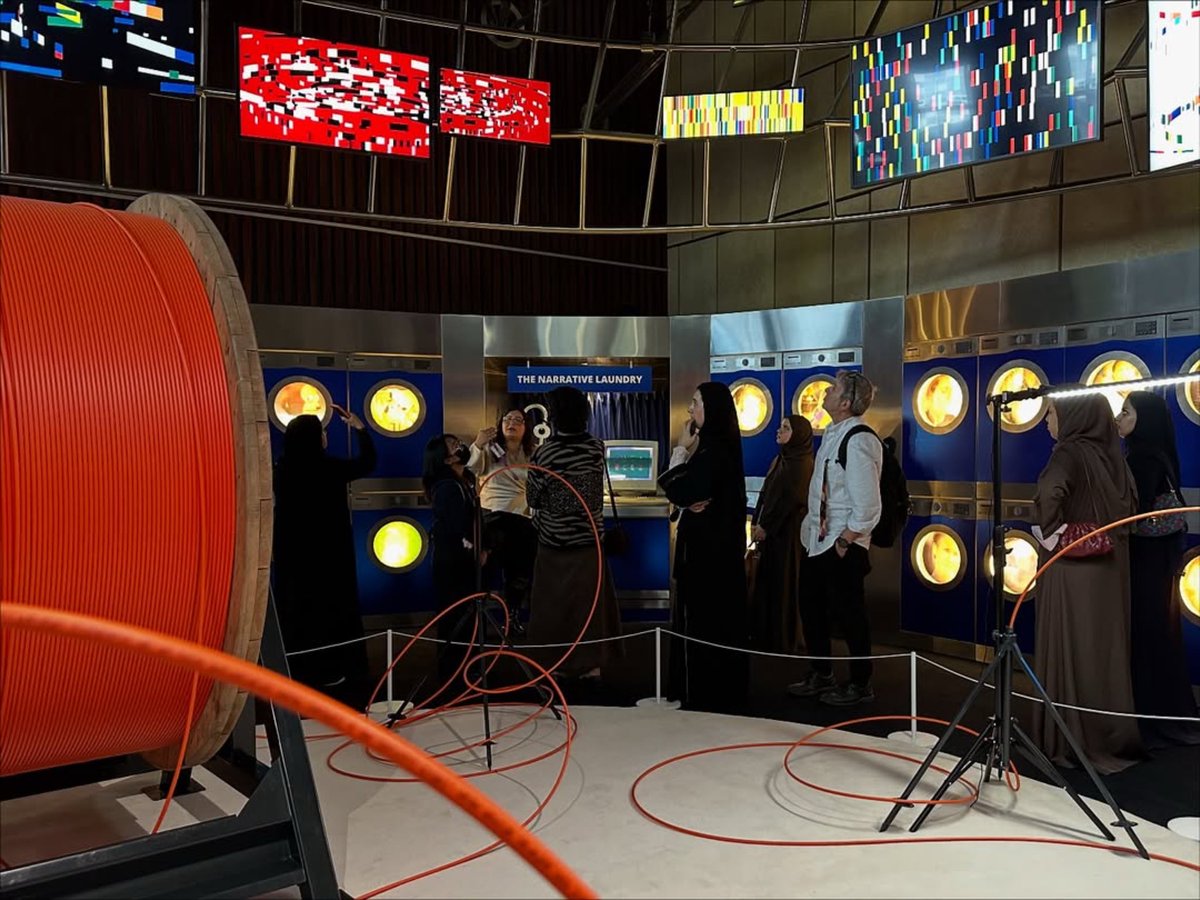 VCUQatar's tweet photo. Our Kinetic Imaging students visited The Media Majlis @NUQatar to explore the "Memememememe" exhibition.
One of the commissioned projects on display (shown here in the first photo) is "Sticker Archive" (2025, Prints on fabric) by #GraphicDesign alumna Eman Makki
#vcuq #Qatar https://t.co/ctuUtNyOFt