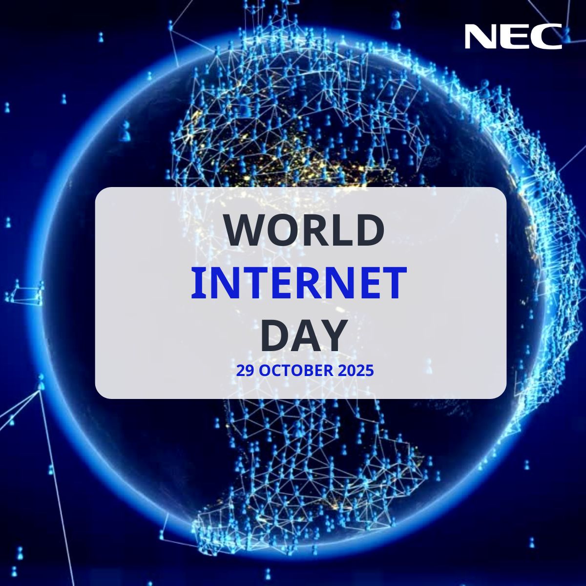 🛜 Happy World Networking and #Internet Day!

🌐 With over 6 million people online today, and thanks to 5G technology, here at #NEC we are helping people stay connected, faster, smarter, and more reliably than ever. 

#WorldInternetDay #WorldNetworkingDay #NetworkingInternet