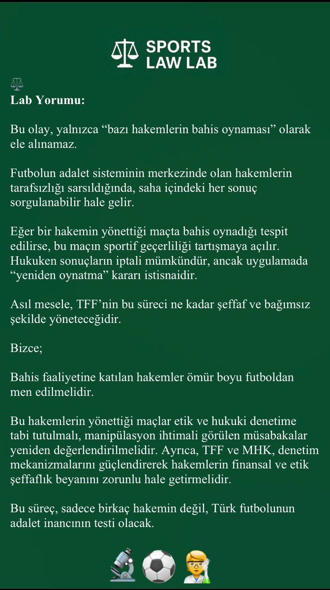 SportsLawLab's tweet photo. Bahis oynayan hakemleri ne bekliyor?”

Bu skandal Türk futbolunda neleri değiştirebilir?

❓ Hakemlerin yönettiği maçlar geçerli sayılacak mı?

💰 Bahis bağlantısı nasıl cezalandırılır?

🌍 Dünyadan örneklerle açıklıyoruz.

👇

#SportsLawLab | #SporHukuku | #BahisSkandalı https://t.co/GSVX4HT3XQ