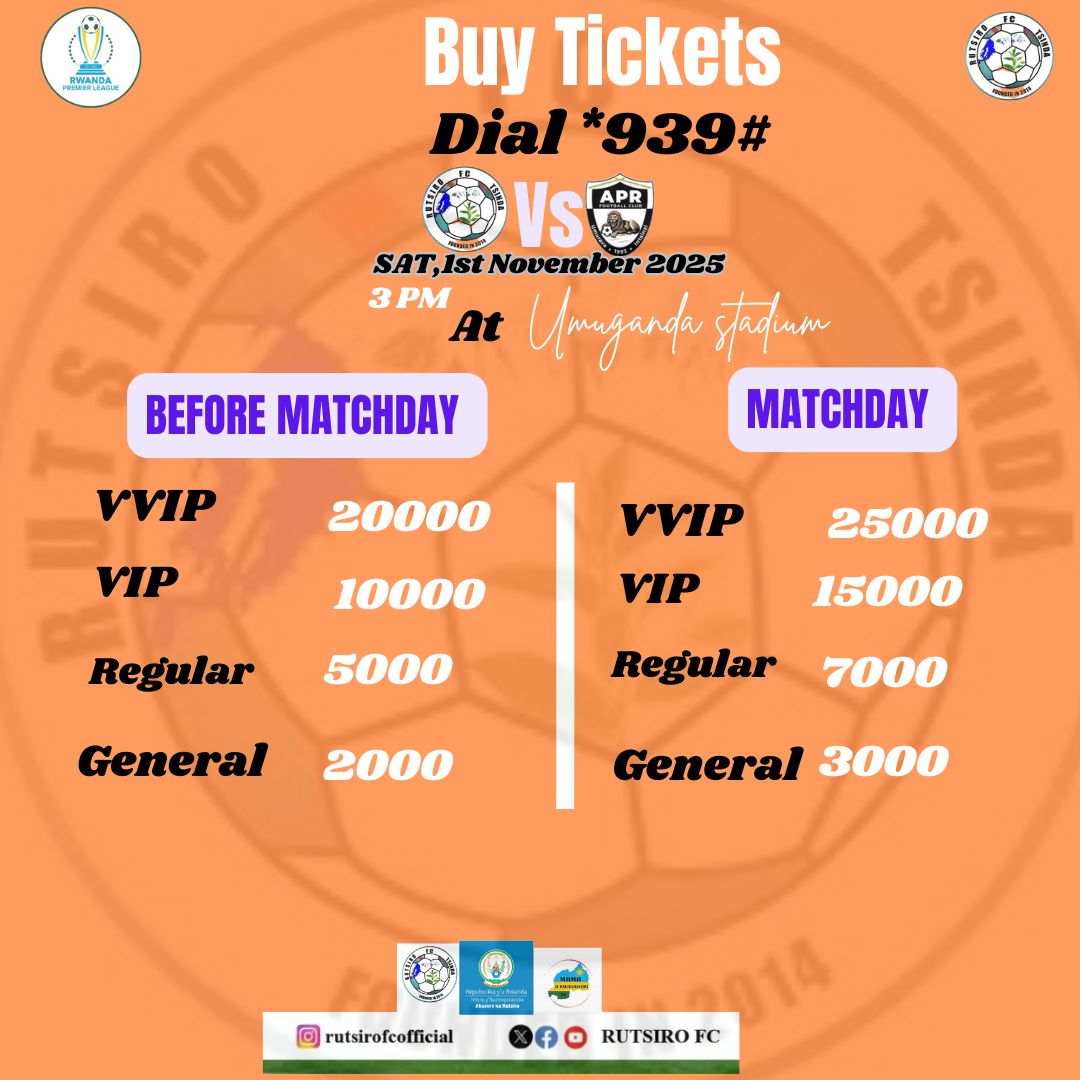 Mugure amatike hakiri kare muze murebe ibizabera kuri Stade umuganda.
Turashaka amanota 3 yose.
#Turi ABADAHIGWA mu mihigo #