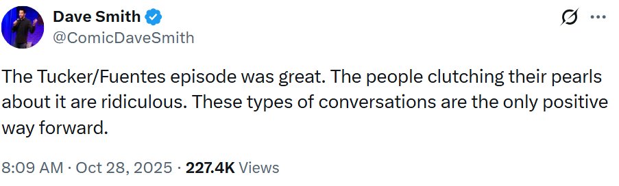 A dumbfuck failed comedian wants you to know that antisemitic, anti-Western, anti-American, corrupt grifter clowns sucking each other off is the only positive way forward.