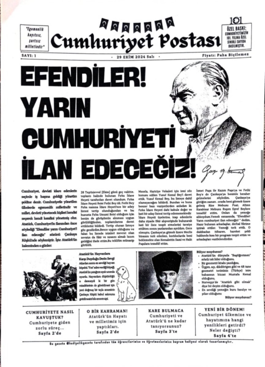 Efendiler yarın CUMHURİYET ‘i ilan edeceğiz 🇹🇷
Mustafa Kemal Atatürk 

Lösevin güçlü kadınları Cumhuriyetine her daim sahip çıkacaktır ⚡️