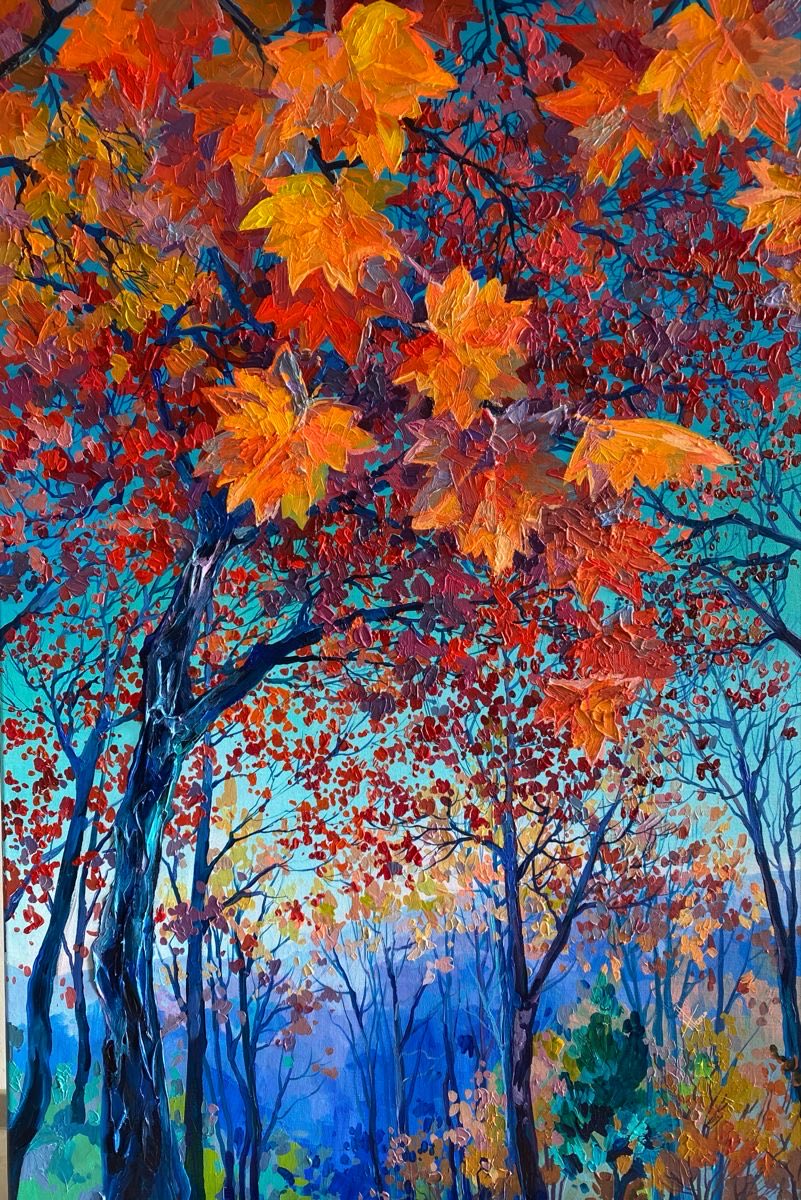 amtrusova's tweet image. Acrylic linen 80 * 120 cm «mountain rangers» 2020.  #maple #autumn #picture #leaves #artlovers #artlover #art #artwork