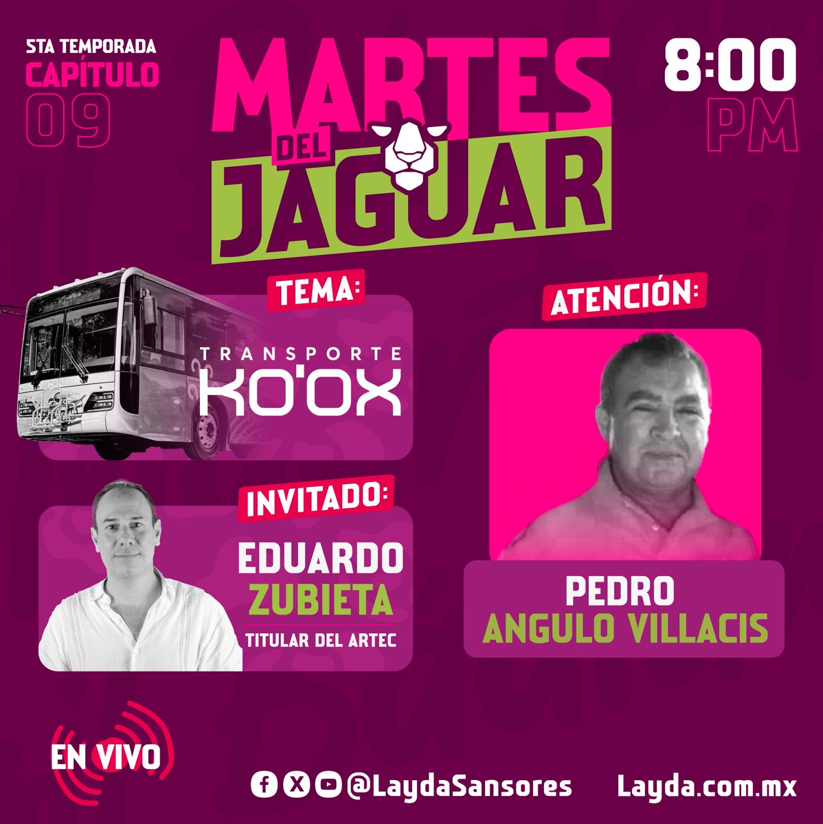 LaydaSansores's tweet photo. Hoy, en el #MartesDelJaguar hablaremos sobre el Ko’ox, junto al titular de la ARTEC, Eduardo Zubieta.

Atenci��n, Pedro Angulo Villacis… nos vemos a las 8:00 p. m. https://t.co/5BQlCxrgxk