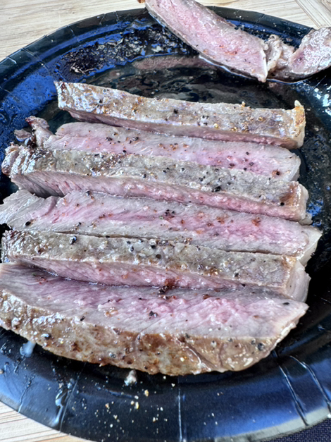 Collaboration! Our new Thanksgiving Coffee Holiday  Blend is used in a dry rub along with Mesquite seasoning and salt on this beautifully grilled American Wagyu steak from #DurhamRanch ￼