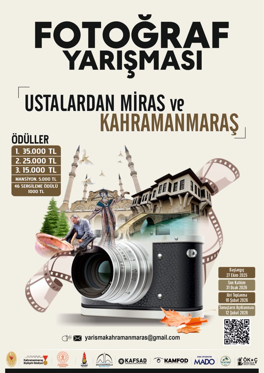 kulturturizm46's tweet photo. 🎯 “Ustalardan Miras ve Kahramanmaraş” Fotoğraf Yarışması başlıyor!
 Kahramanmaraş’ın ustalığını kadrajına sığdır!
📅 Son Başvuru: 31 Ocak 2026
👥 18 yaş üstü herkese açık
🏆 Toplam ödül: 100.000 TL’nin üzerinde!

📧 Başvuru: yarismakahramanmaras@gmail.com https://t.co/Itk0uvNxJe