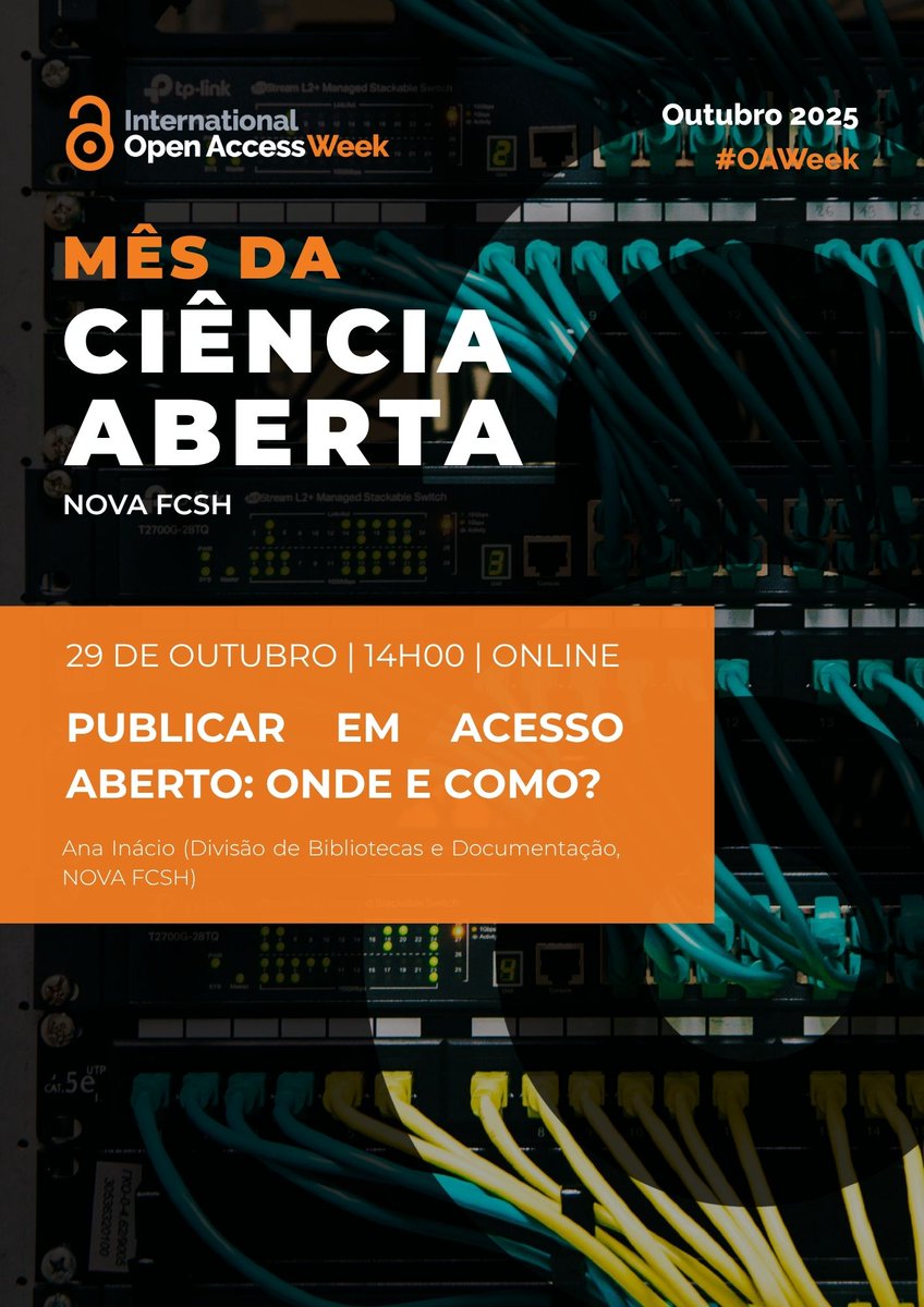 🔓 Publicar em Acesso Aberto: Onde e Como? 

A quarta sessão do Mês da Ciência Aberta decorrerá amanhã, dia 29 de outubro, às 14h (UTC), via Teams. 

+ info e inscrições aqui: fcsh.unl.pt/nova-fcsh-cele…