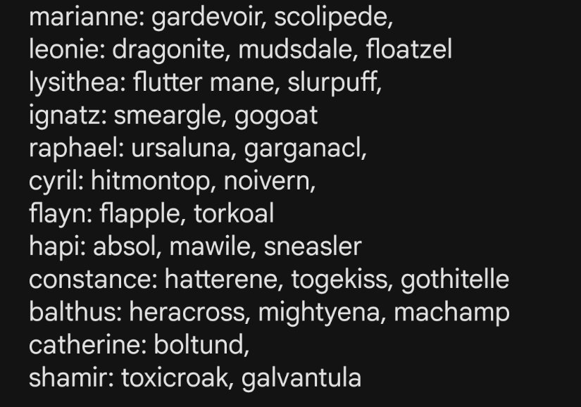 three pokemon per person planning so far