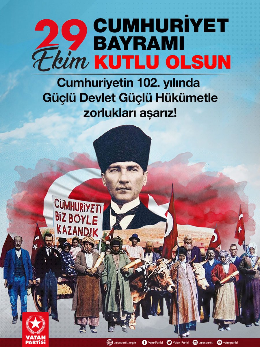 Cumhuriyetin 102. yılında Güçlü Devlet Güçlü Hükûmetle zorlukları aşarız!

29 Ekim Cumhuriyet Bayramı Kutlu Olsun.