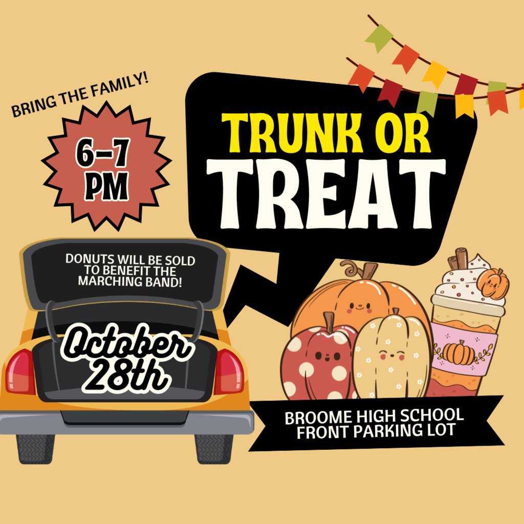 Trunk of Treat is ON for tonight in the Front Parking Lot!  Dress warmly!
See you all soon!