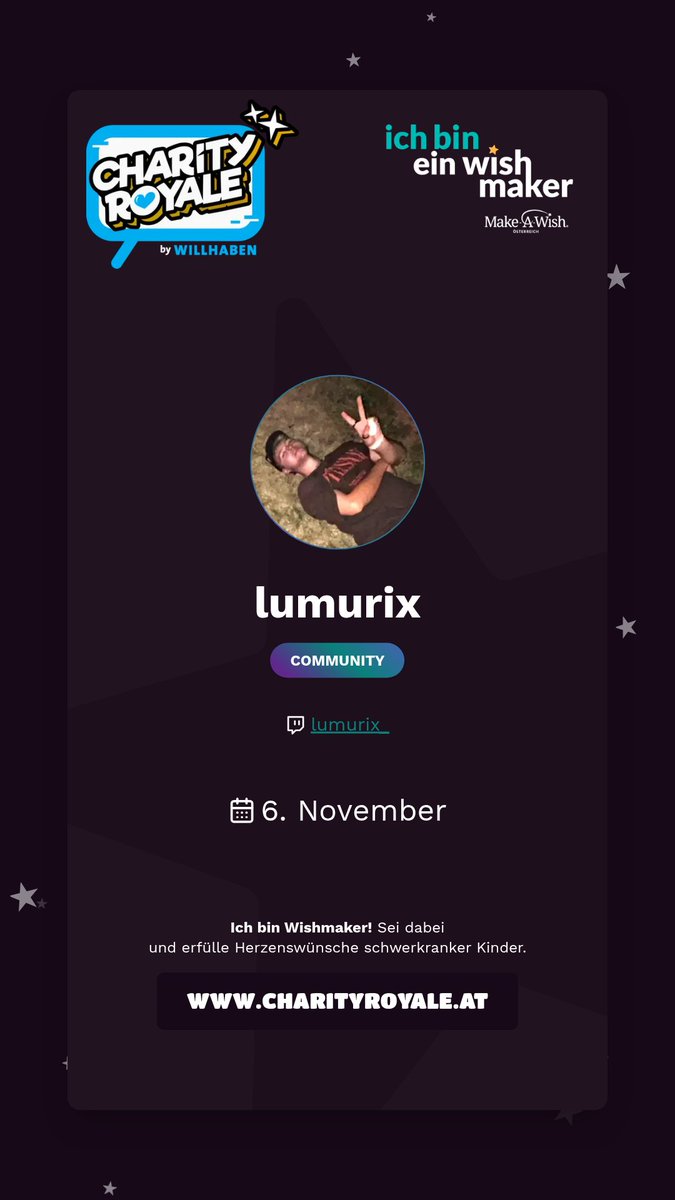 luminorHD's tweet photo. 6.11. Charity Stream! 💜 #charityroyale #MakeAWish 

https://t.co/r5DSo6cVIC https://t.co/GB8wWNq3d9