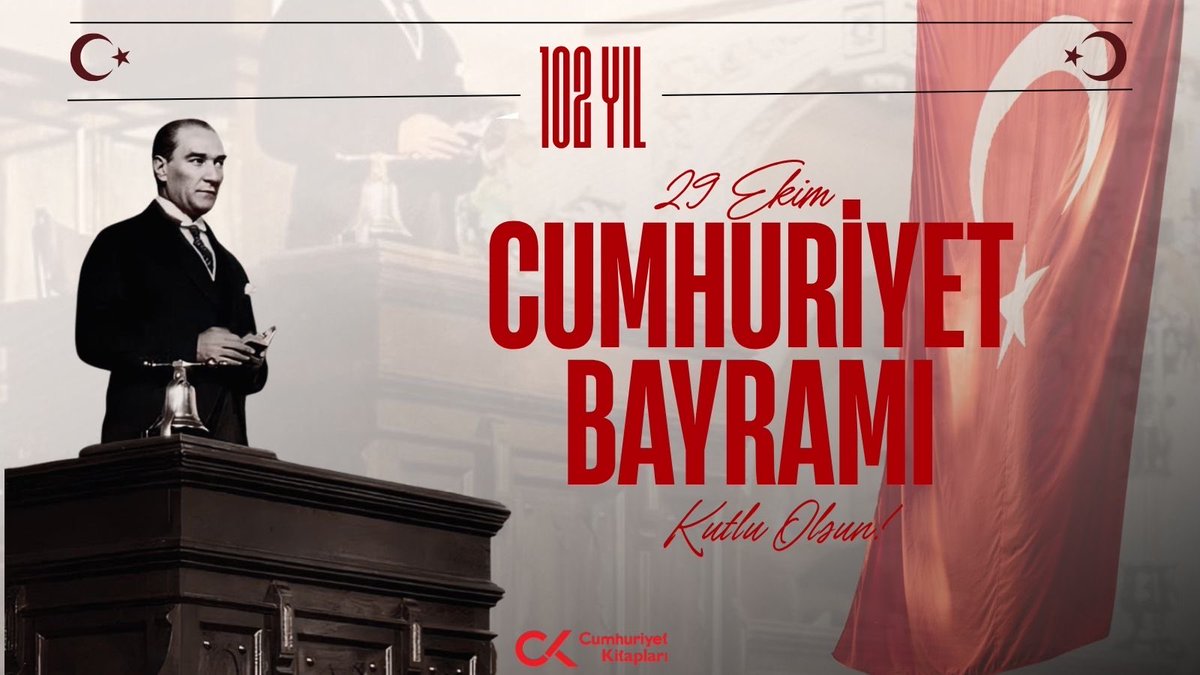 Cumhuriyetimizin 102. yılını, Büyük Önder Mustafa Kemal Atatürk ve silah arkadaşlarını saygıyla anarak kutluyoruz. Bizlere emanet edilen laik, demokratik Cumhuriyeti ilelebet yaşatacağız.

#29EkimCumhuriyetBayramı
#CumhuriyetKitapları