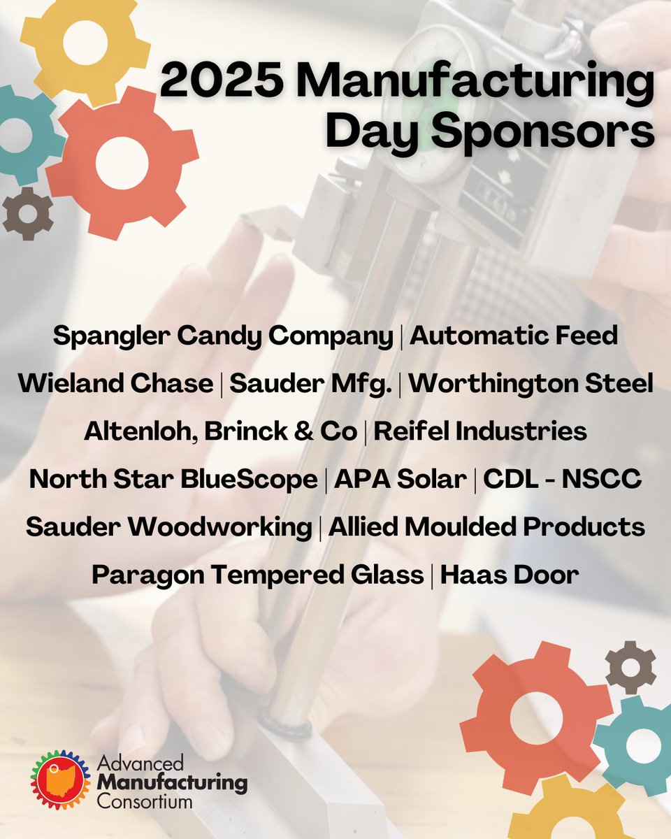 ConnectWithAMC's tweet image. Thank you to our 2025 Manufacturing Day sponsors! Your support helps make these programs possible and allows us to reach the next generation manufacturing workforce. We appreciate your support!