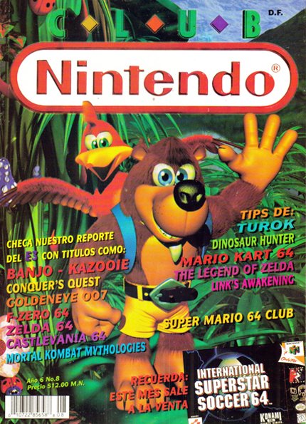 ClubNintendoLat's tweet photo. Edición Año 6 No 8 Portada: Banjo - Kazooie, agosto 1997 "Super Mario 64 Club". #ClubNintendo #CNportada

• Tips: Mario Kart 64 ⭐
• Reporte E3 Atlanta 97: Conquer's Quest, Zelda 64, Castlevania 64, F-Zero 64
• Game Vistazo: Game &amp; Watch Gallery
• SOS 
• Los Grandes
• Reset https://t.co/M8uqOOXbRG
