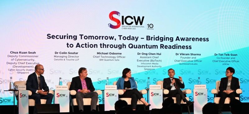 QuintessenceLab's tweet image. At #SICW2025 our Founder and CEO, Vikram Sharma, joined global leaders to drive quantum security from awareness to action—building true resilience means making quantum-safe readiness a business priority. Thanks to @SICWSG and @csasingapore for steering this crucial conversation.