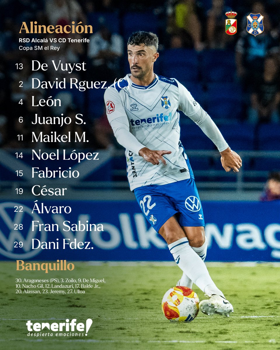 📋 XI del #CDTenerife y reservas #blanquiazules para la brega copera 🏆⚪🔵 #AlcaláTenerife #CopadelReyMAPFRE #DISAFÍO #LaBregaNosUne
