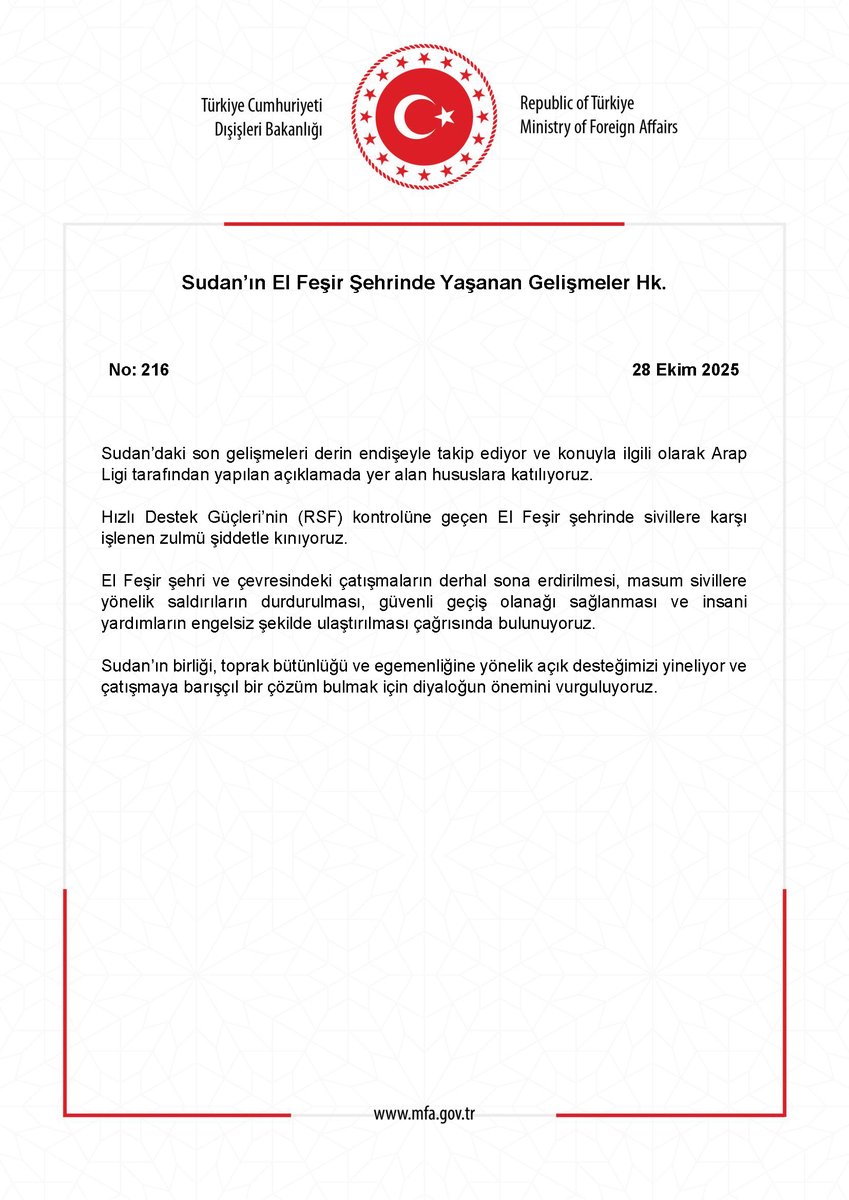 Sudan’ın El Feşir Şehrinde Yaşanan Gelişmeler Hk. mfa.gov.tr/no_-216_-sudan…