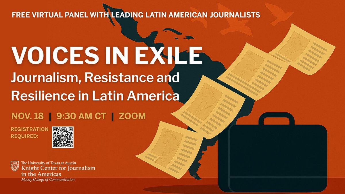 Join us for a free virtual panel with journalists Luz Mely Reyes 🇻🇪, Carlos Fernando Chamorro 🇳🇮, and César Castro Fagoaga 🇸🇻 to discuss exiled journalism, resistance and resilience.
🗓️ Nov. 18 @ 9:30 AM CT on ZOOM
Register today: bit.ly/3Ld3q2L