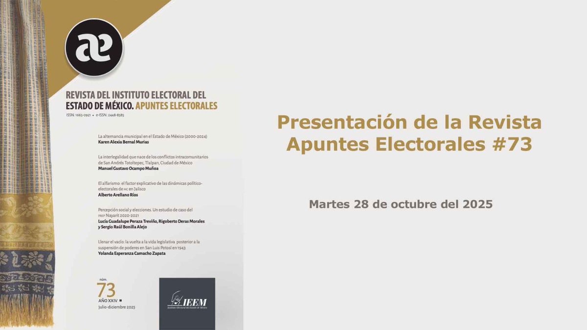 📢 #EnVivo | Presentación del número 73 de la revista del Instituto Electoral del Estado de México: Apuntes Electorales. 📚

🎥 Únete a la transmisión: youtube.com/watch?v=DUGp1B…