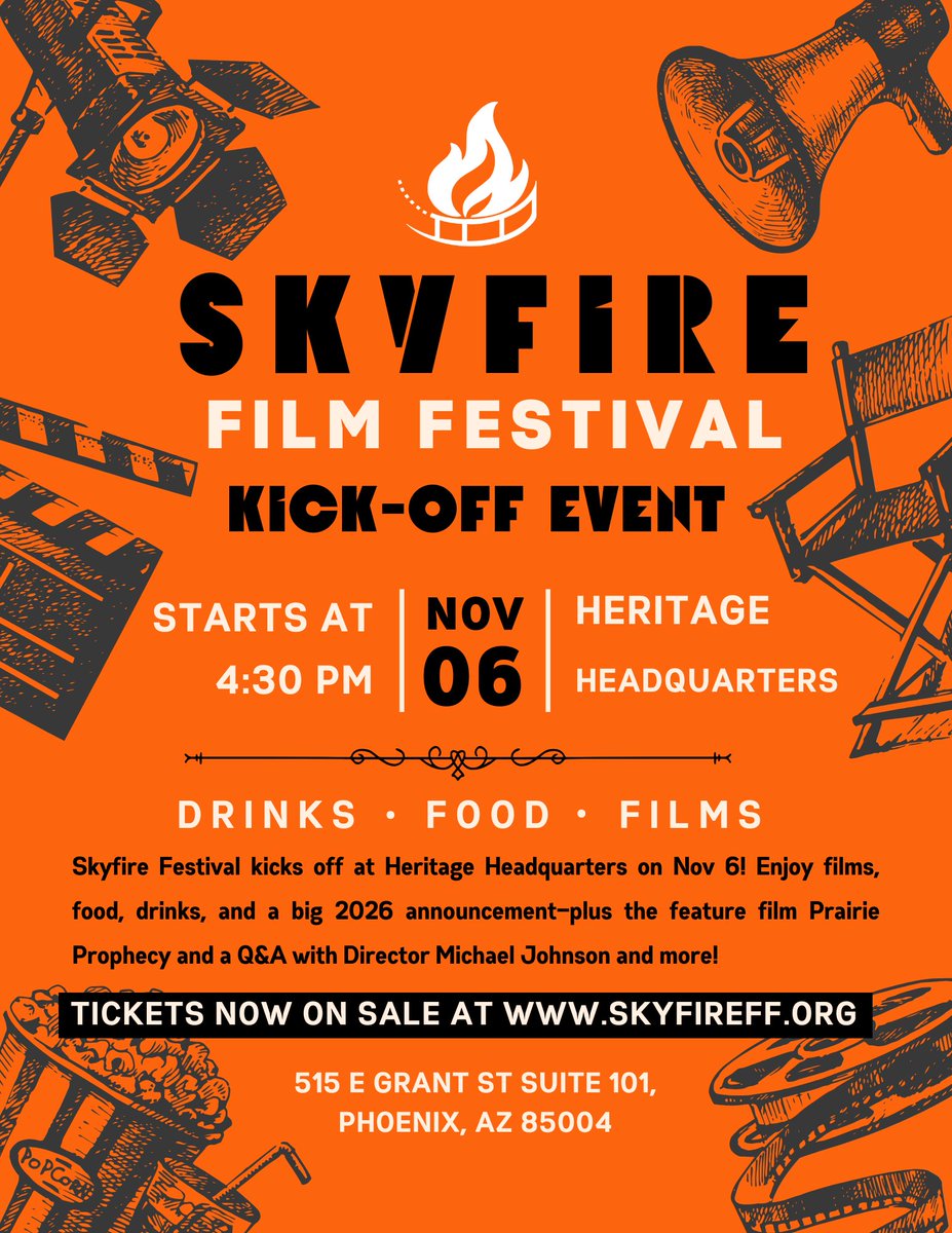 _GLSolutions_'s tweet image. 🔥 Be part of AZ’s 1st Environmental Film Fest! Join us Nov 6 at Heritage HQ for the SkyFire Kickoff—happy hour, big 2026 announcement &amp;amp; Prairie Prophecy screening. Only 200 seats! 🎟️ $50 tickets support climate-smart education: bit.ly/4quWC0E