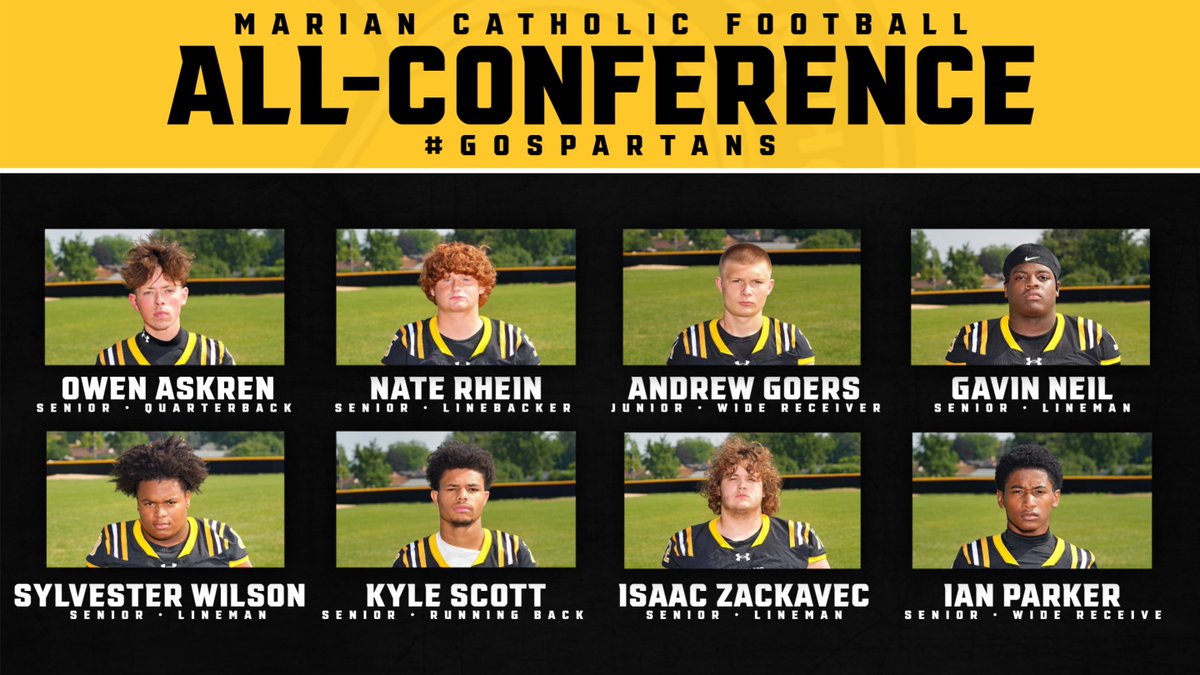 🏈 All-Conference Honors!

Congrats to our ESCC/CCL Red Division All-Conference Spartans:
Askren, Goers, Neil, Parker, Rhein, Scott, Wilson &amp; Zackavec 🏆

#GoSpartans #SpartanNation #AllConference