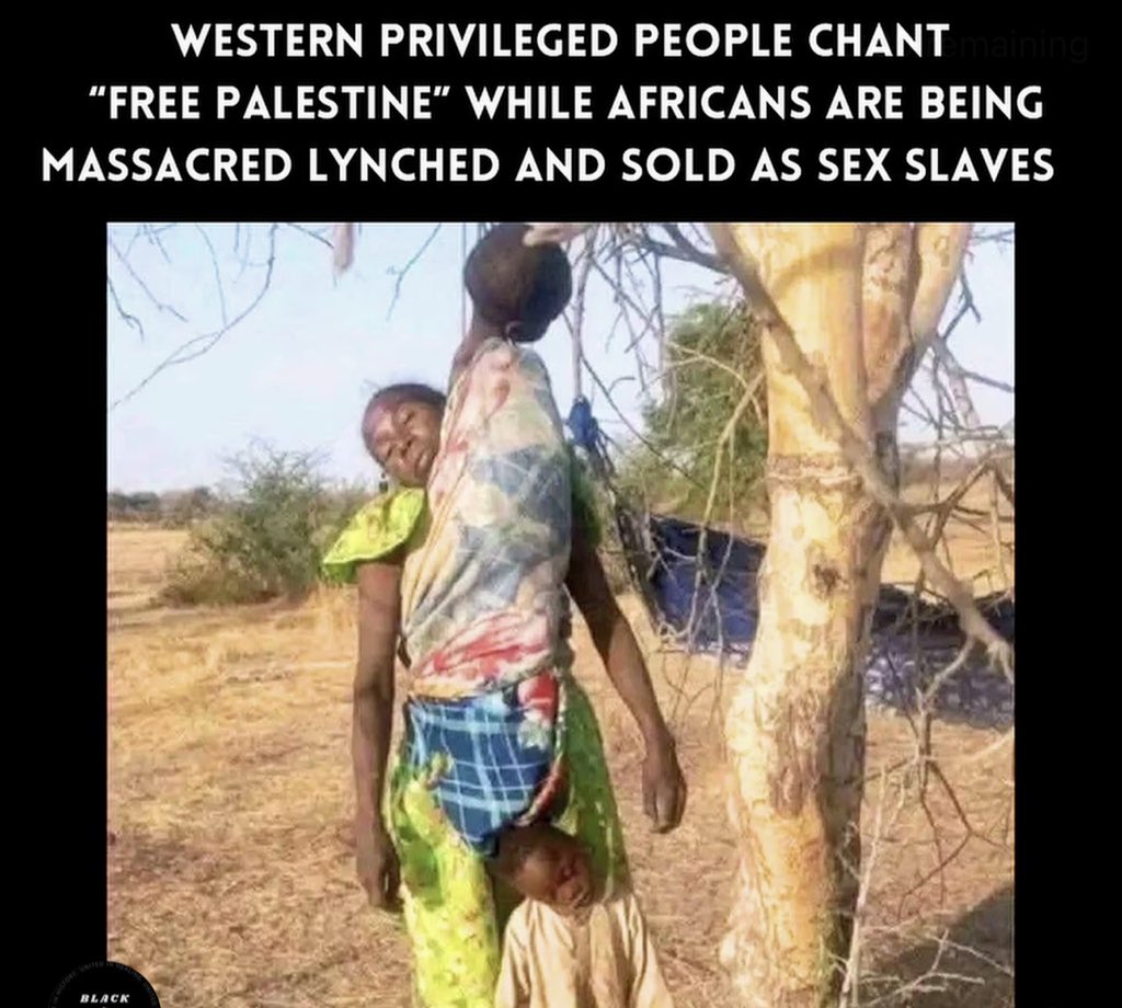 🚨ALERTA VIOLÊNCIA EXTREMA 

CADÊ A MIDIA?? 

Enquanto privilegiados no Ocidente gritam 
“Free Palestine”, milhares de africanos estão sendo massacrados, linchados e vendidos como escravos sexuais por grupos islamistas no Sudão e em outras regiões da África.

Nenhum protesto.