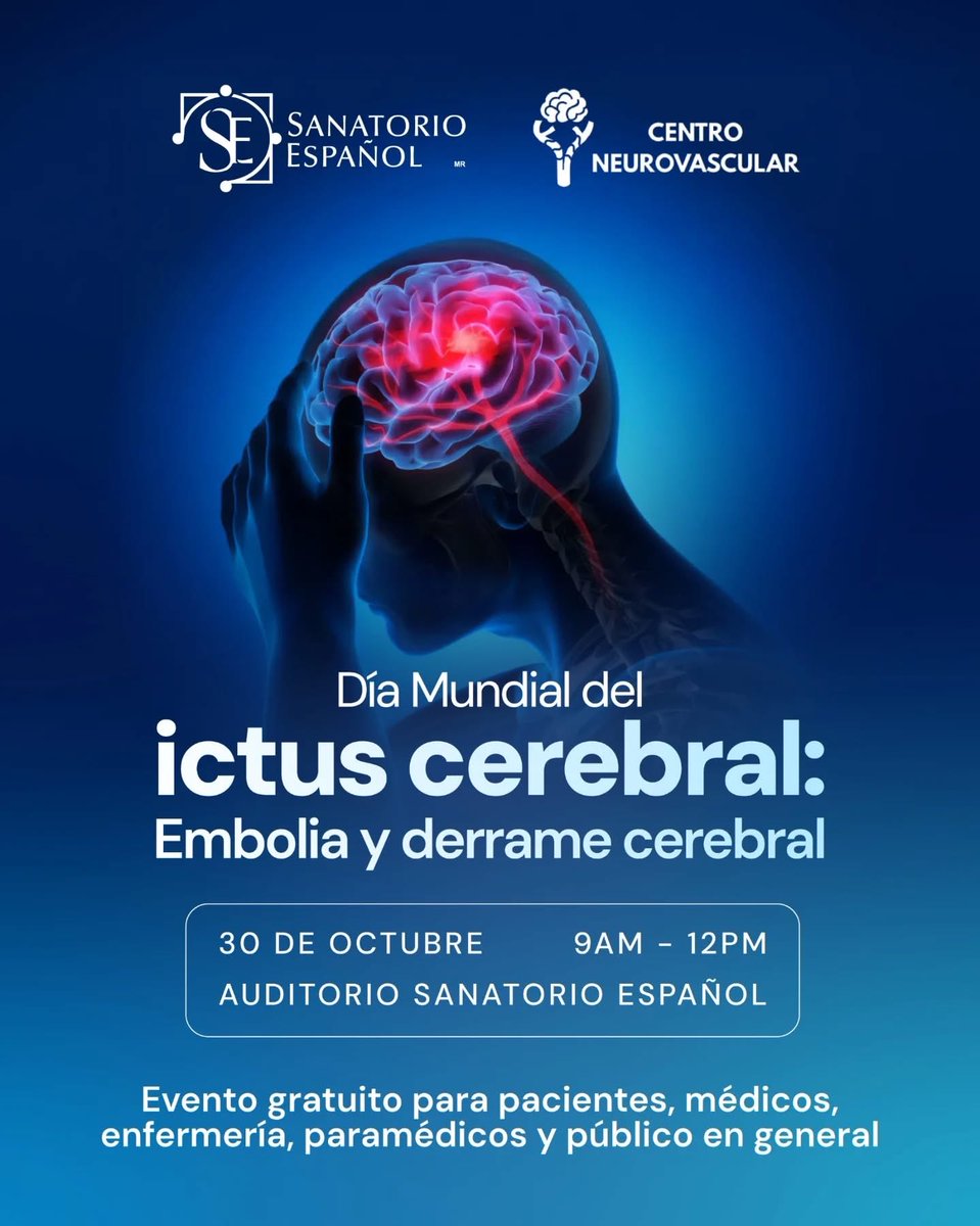 Te invitamos al evento gratuito del Sanatorio Español y su Centro Neurovascular, donde especialistas compartirán información clave sobre la prevención, detección y atención del ictus. #SanatorioEspañol