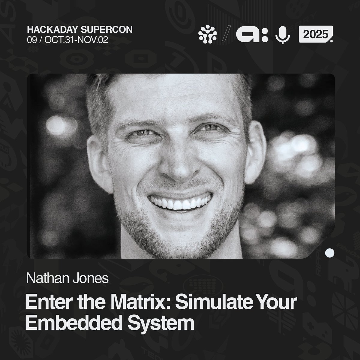 hackaday's tweet image. Three more Super Speakers for this year's Supercon!
1️⃣ Bob Hickman is a former a Disney Imagineer, game industry verteran, and autonomous robotics technology leader. He's an enthusiast of algorithms, visualizations, and everything blinky.
2️⃣ Nathan Jones, an educator and…