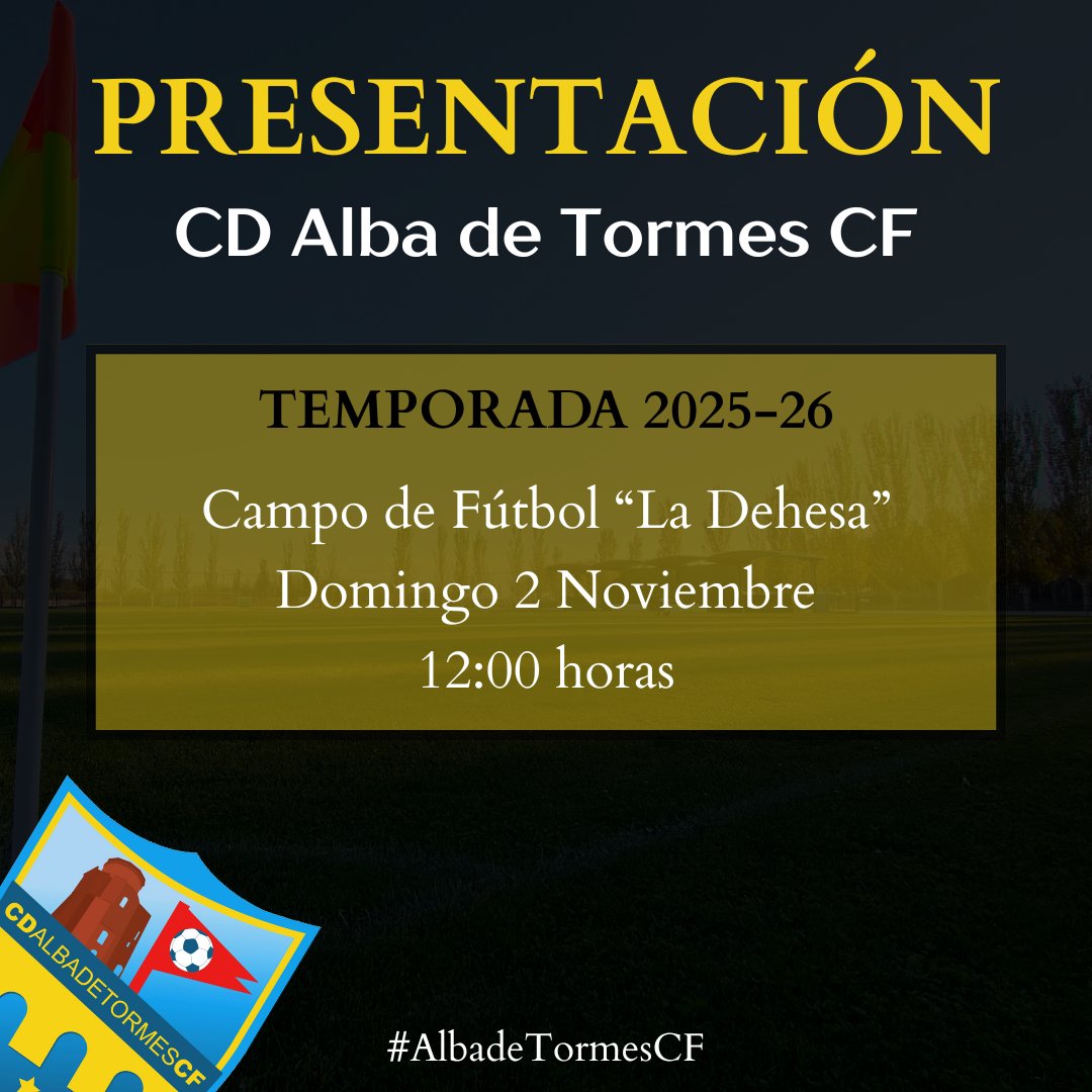 📣 PRESENTACIÓN | ¡Apuntad la fecha! Este domingo 2 de noviembre desde las 12:00 horas tendrá lugar la presentación oficial de todos nuestros equipos.

¡Os esperamos! 👋

#albadetormescf