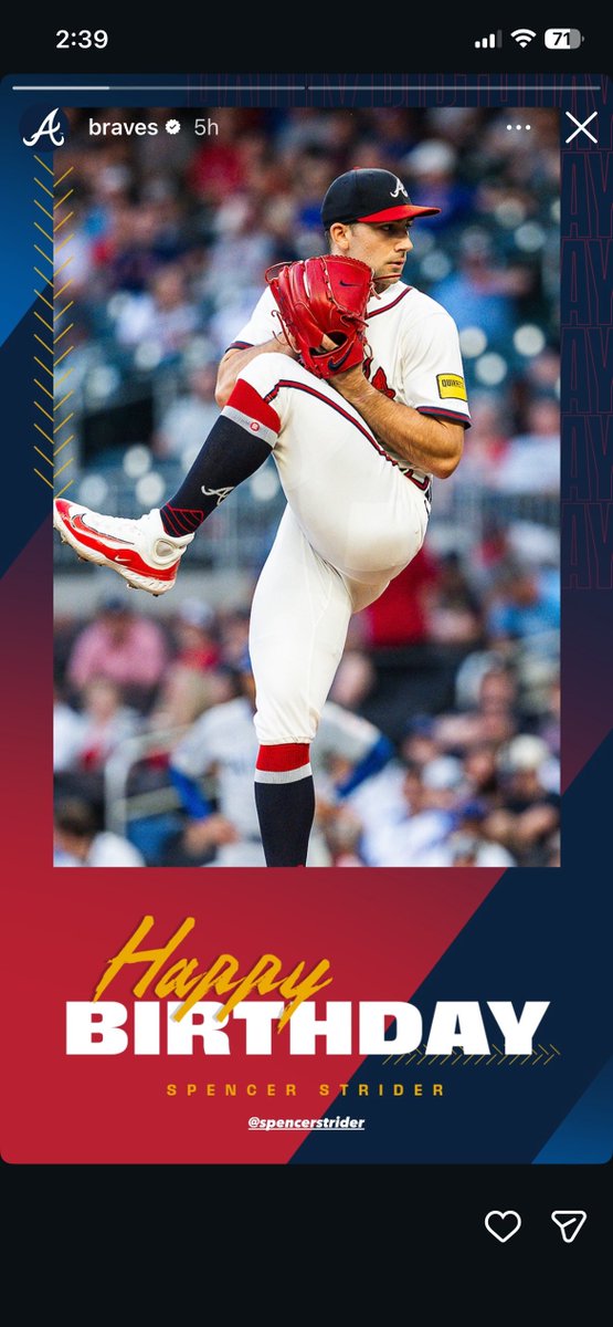 Braves going with the clean shaven photo of Spencer Strider for the Happy Birthday IG story