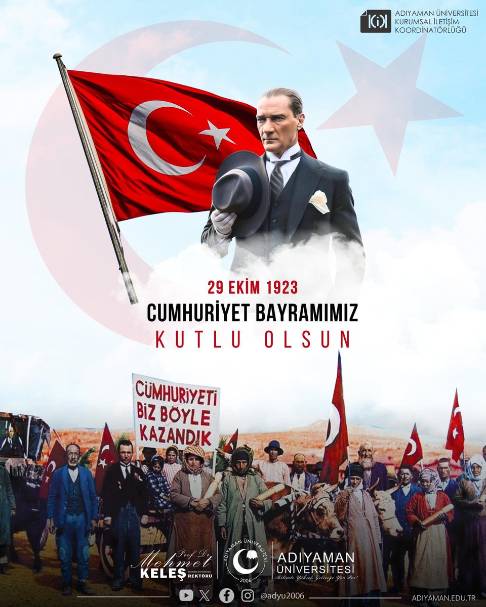 🇹🇷 Cumhuriyetimizin 102. Yılı Kutlu Olsun

Cumhuriyetimizin 102. yıl dönümünü milletçe büyük bir gurur ve coşkuyla kutlarken; başta Cumhuriyetimizin banisi Gazi Mustafa Kemal Atatürk olmak üzere, tüm kahraman şehitlerimizi ve gazilerimizi minnet, rahmet ve saygıyla yâd ediyoruz.