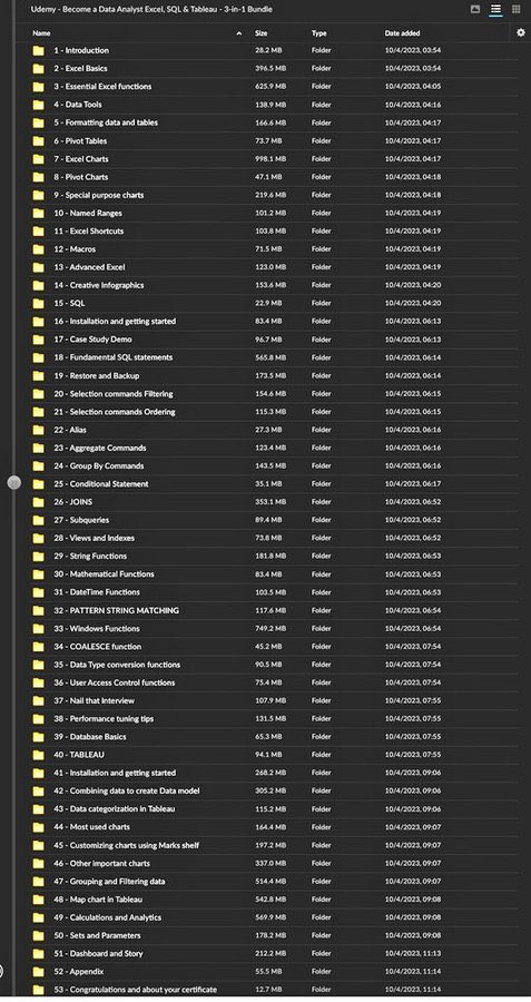 Ai_Horizon11's tweet image. Data Analytics from Zero to Expert Free Course 😲 
A Udemy Complete Paid Course for Free.
This Course covers;
- Excel
- SQL
- Python
- Tableau
→ Many more..
To get it simply Dm 24 hours
1. Follow (so that I can DM)
2. Like & Repost (Must)
3. Type "Learn" to get Link in DM 🧲