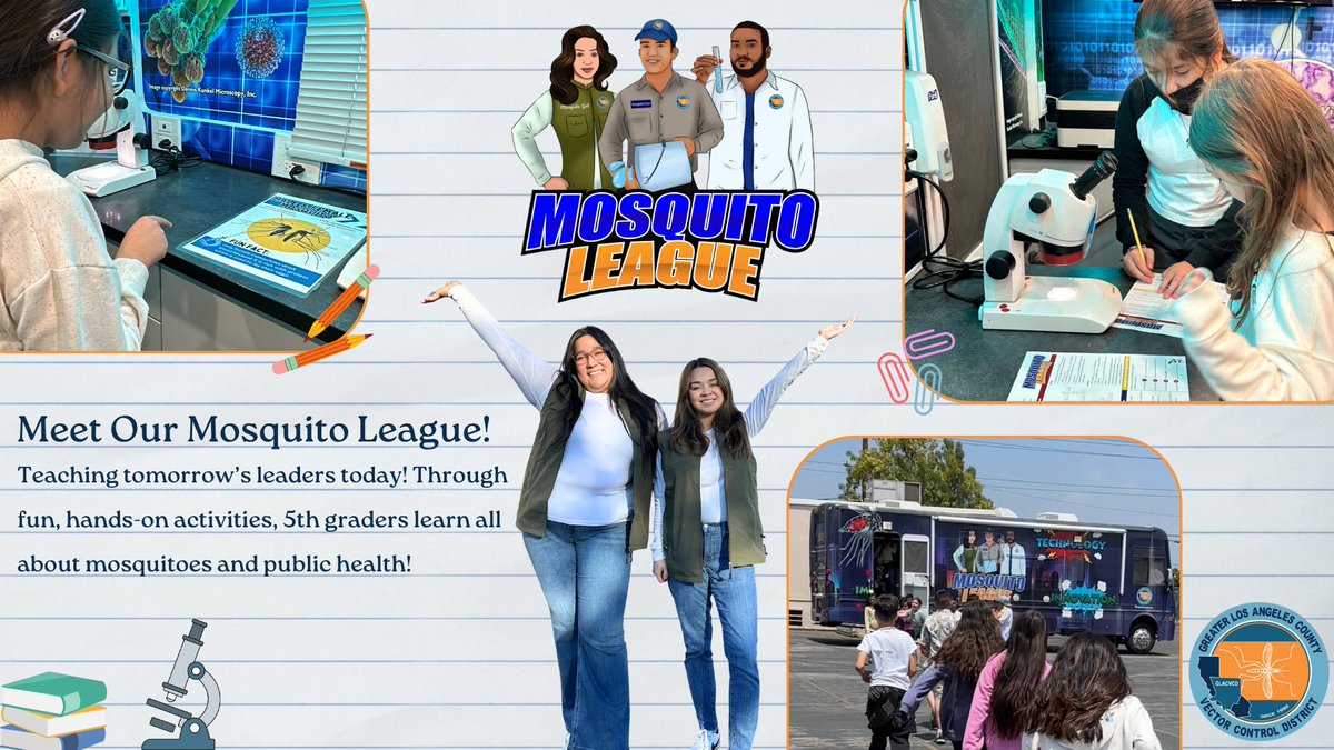 Our Mosquito League brings vector science to 5th grade classrooms across LA County! Through hands-on activities, students learn how mosquito control protects public health. Education today = healthier communities tomorrow. 🦟🔬 #STEMEducation #PublicHealth