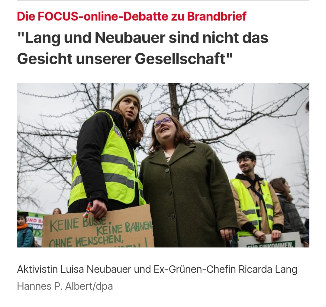 "Lang und Neubauer sind nicht das Gesicht unserer Gesellschaft"

#Stadtbild

 focus.de/politik/deutsc…