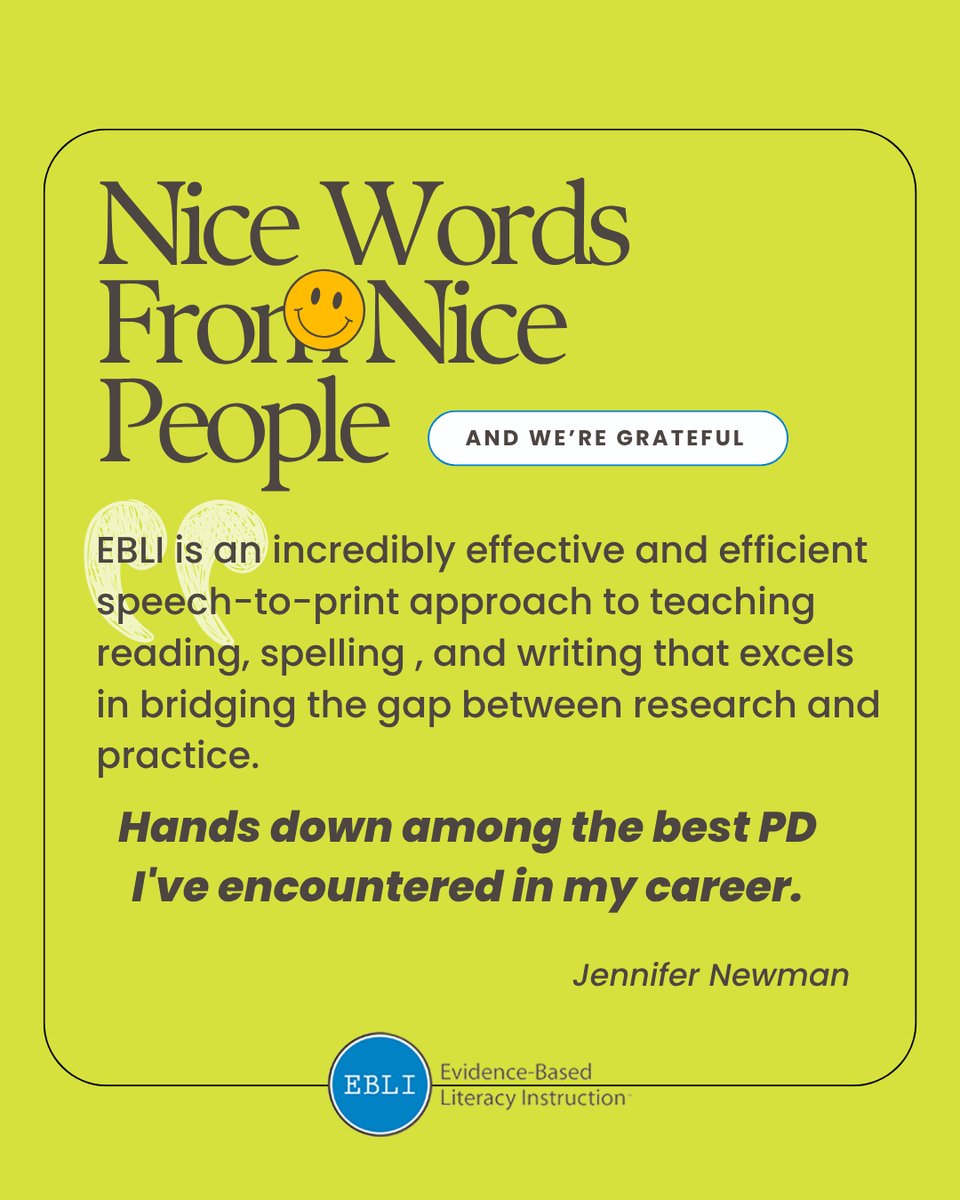 EBLIreads's tweet image. “EBLI is an incredibly effective and efficient speech-to-print approach that bridges the gap between research and practice..” — Jennifer Newman

Learn more → EBLI.com

#EBLI #EvidenceBasedLiteracyInstruction #TeacherTraining #ScienceOfReading