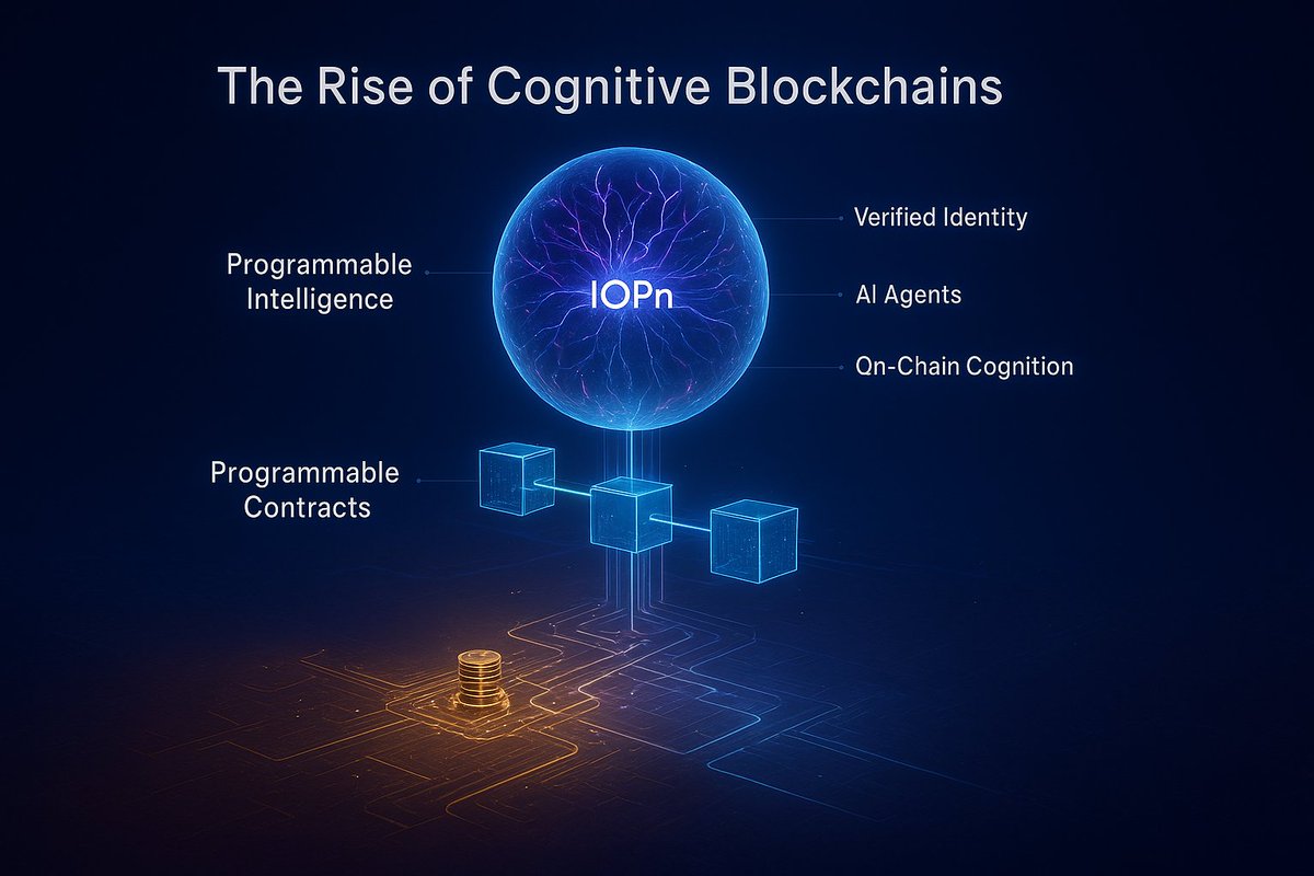 wizvicor's tweet image. The Rise of Cognitive Blockchains

We’ve had programmable money
&amp;amp; programmable contracts.

.@IOPn_io is paving the way for
programmable intelligence,
where AI agents operate on chain
under verified human identity and control.

The next leap for decentralized systems is cognition.