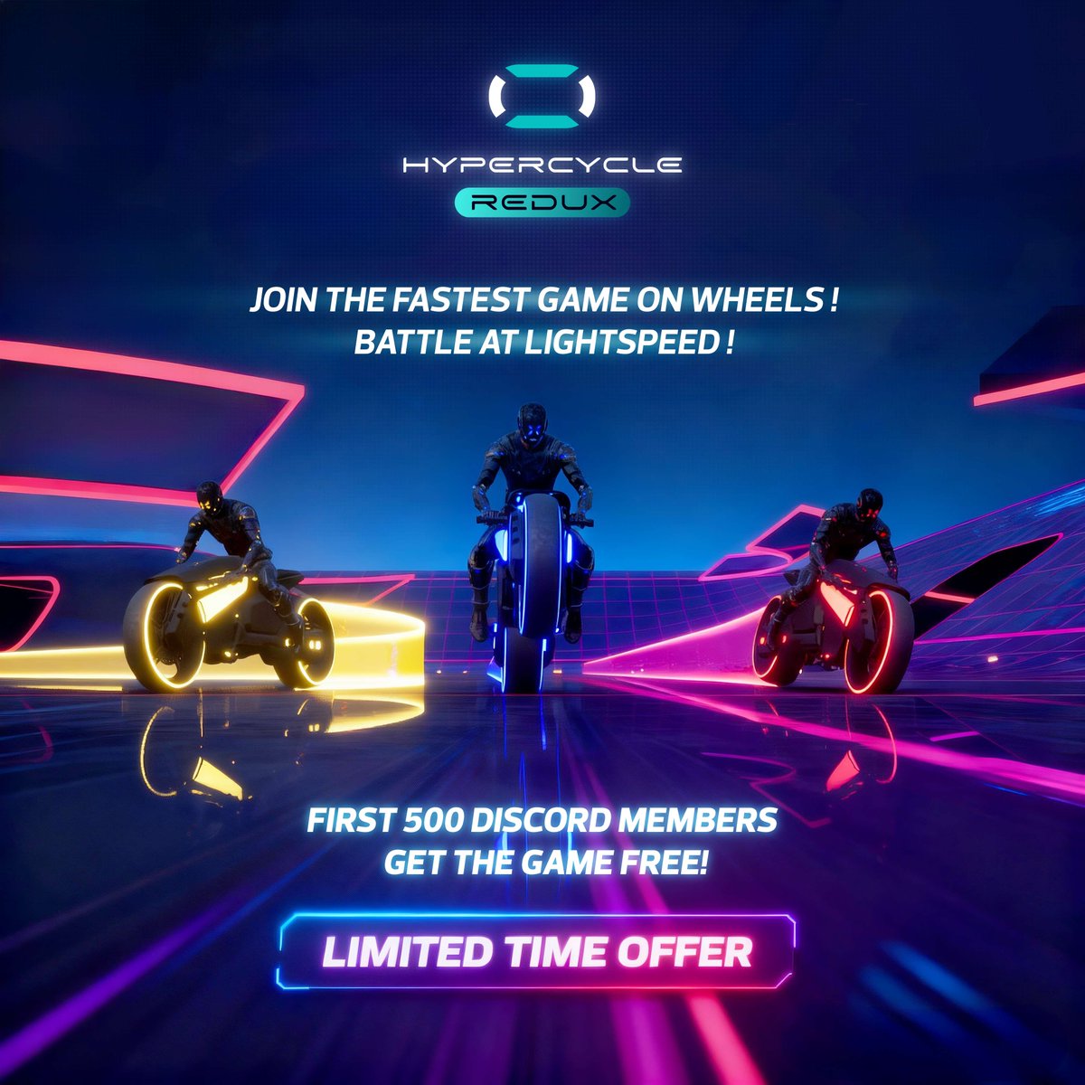 HyperCycleRedux's tweet photo. โก FREE GAME ALERT โก
The first 500 people to join our Discord get Hypercycle Redux FREE on Steam ๐๏ธ
Donโt miss it - offer ends soon!
๐ https://t.co/kELYh7zCIw
#HypercycleRedux #IndieGame #Giveaway #PCGaming #GameDev https://t.co/Bng1iXVopQ