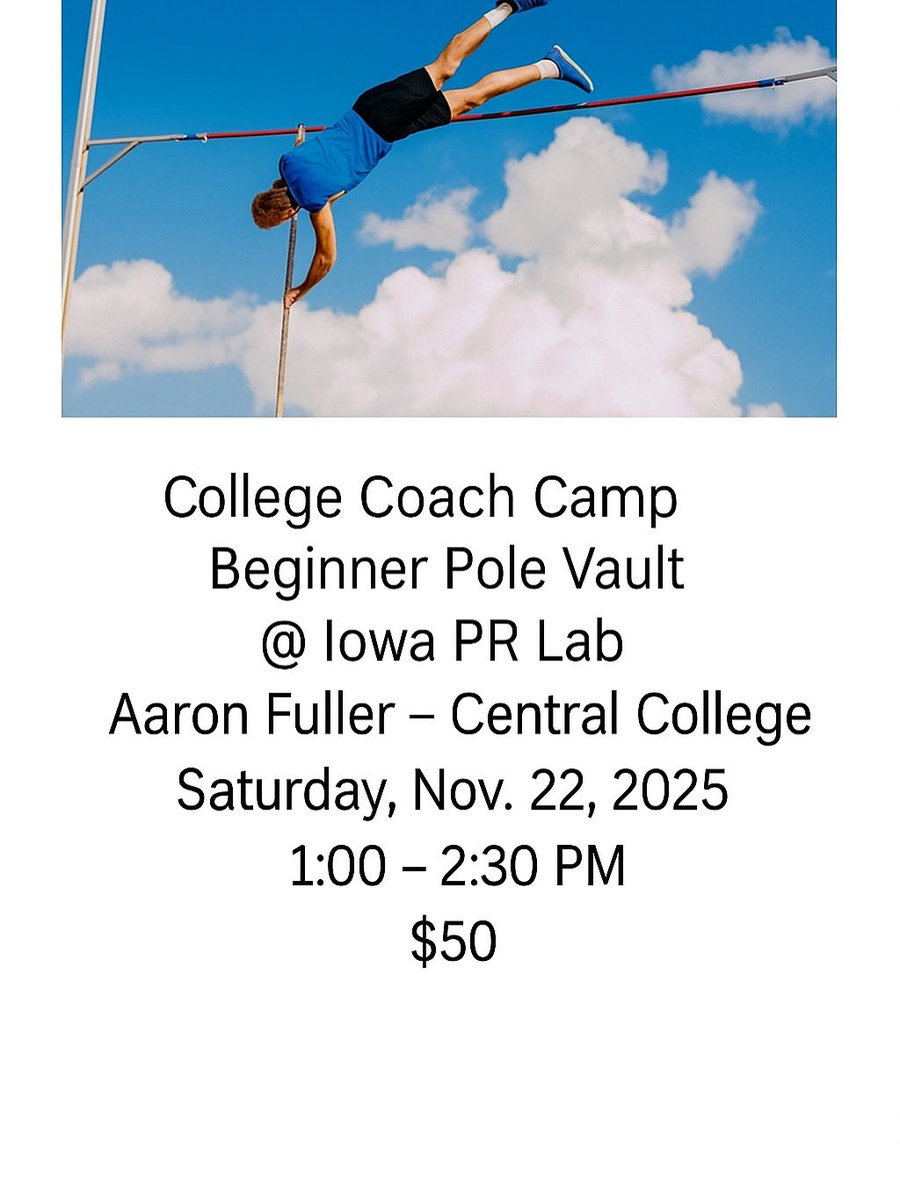 TJJumper1's tweet image. Sat., Nov 22 hosting our 2nd Beginner Pole Vault Camp.   If you were not able to attend the last 1, you can still attend this 1.
Register = app.upperhand.io/customers/2375…