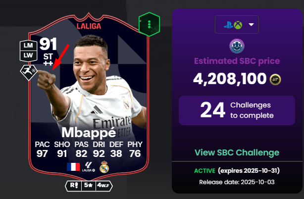 FutStorm's tweet photo. @FutSheriff @Criminal__x MBAPPÉ BACK TO BACK POTM 🔥🔥

September: 91 rated (4.2M SBC) ✅
October: 92 rated (new SBC incoming) 🚀

Everyone who did the first one: F 💀 https://t.co/N6ktw4jcPx