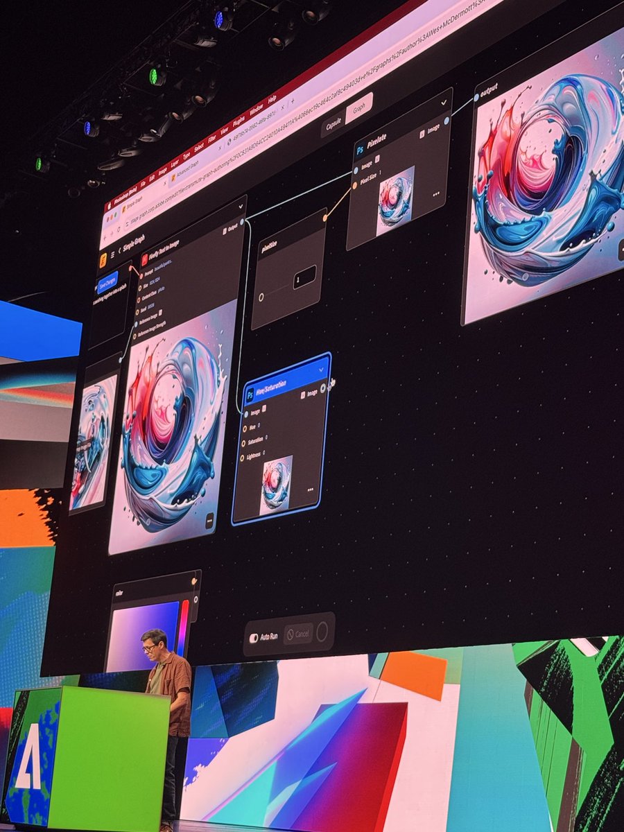 CharaspowerAI's tweet photo. Adobe is teasing Project Graph:
a new node-based way to create,
where you can call features from Photoshop, and more.

A powerful visual workflow.
Honestly? Looks like a dream 🤯

#AdobeMAX2025 #AdobeFireflyAmbassadors #CreateWithFirefly https://t.co/LuqjLO4Ye1