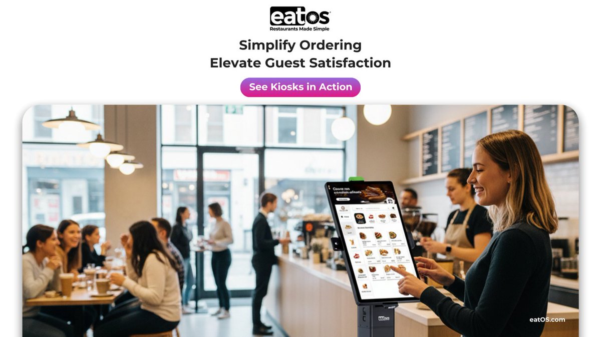 myeatos's tweet image. Reduce wait times, free up staff, and increase ticket size with Self-Service Kiosks that let guests order, pay, and go.

See Kiosks in Action @ eatos.com/bookademo

#OrderOS #eatOS #FutureofRestaurantTechnology #RestaurantsMadeSimple