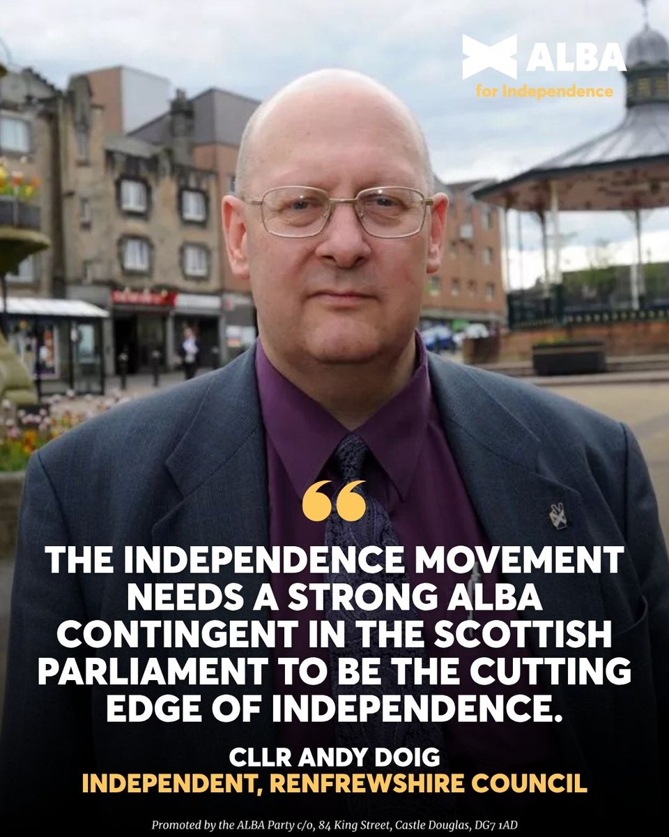 📰 Independent Councillor Group Back ALBA Party for Next Scottish Election

🗣️ <a href="/CllrAndy4Ward8/">Cllr Andy Doig</a>: "I've been an independence supporter all my adult life. At the next Scottish elections, it is imperative that we maximise the independence vote."

#ListVoteALBA