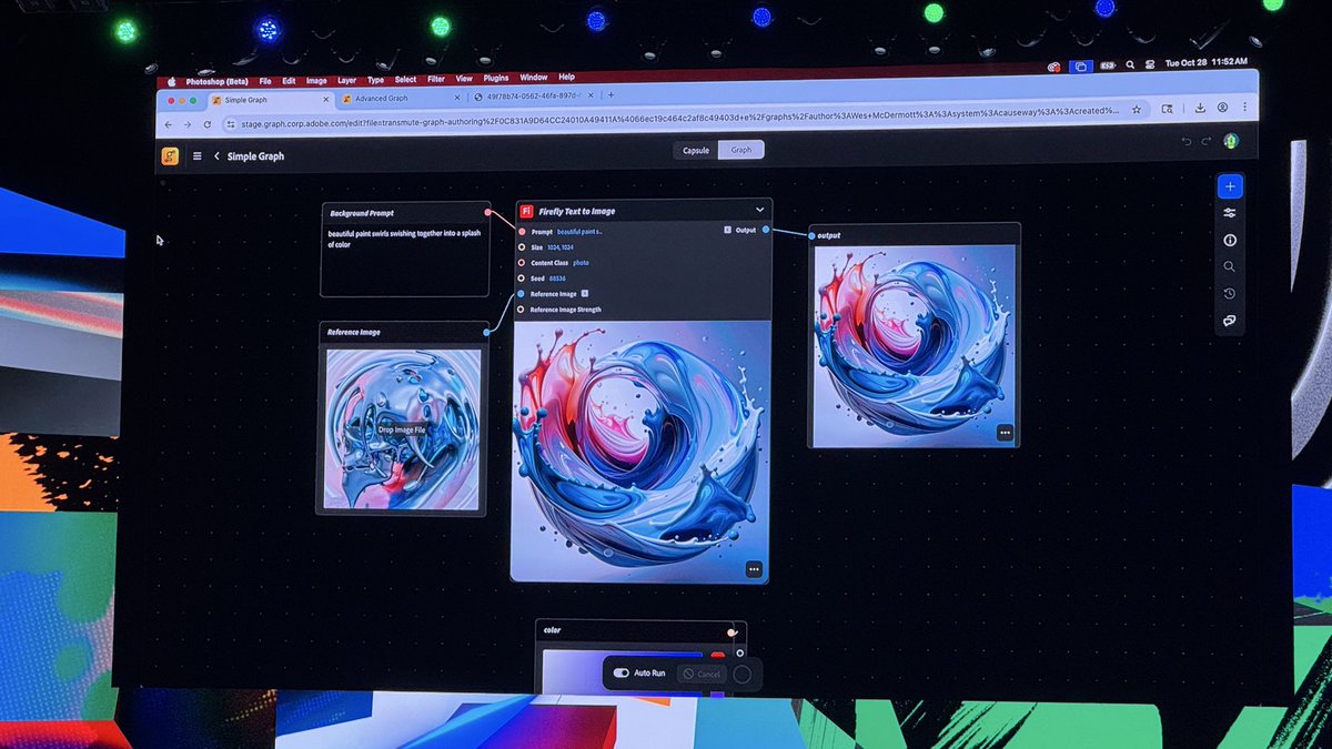 keisuke322's tweet image. 今年のキーノートで個人的に1番わくわくしたのが、このProject Graph。
ノードを組み合わせて、自分のオリジナルアプリを作れる感じ。
しかも、カプセル機能でカスタムUIまで自動で作られる。
複雑なワークフローも作れちゃう。
早く触りたいですね〜
#AdobeMAX