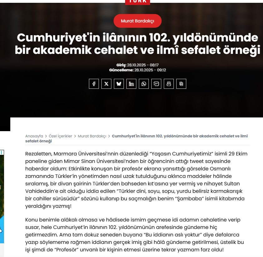 Murat Bardakçı isim vermeden olaydan bahsetmiş

Dün twit çok etkileşim alınca çekinip gizlendim ama artık olan olmuş. Geri açtım hesabı
