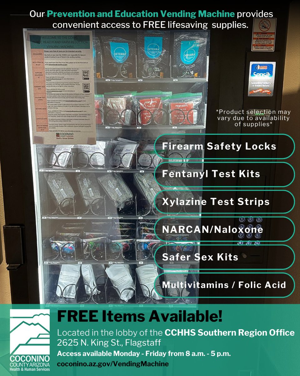 Coconino County Health and Human Services (@coconinohhs) on Twitter photo Visit the CCHHS Southern Region office & find convenient access to FREE lifesaving supplies!
Visit bit.ly/4e9slhk for more info about location information & additional harm reduction supply locations. Visit the CCHHS Southern Region office & find convenient access to FREE lifesaving supplies!
Visit bit.ly/4e9slhk for more info about location information & additional harm reduction supply locations.