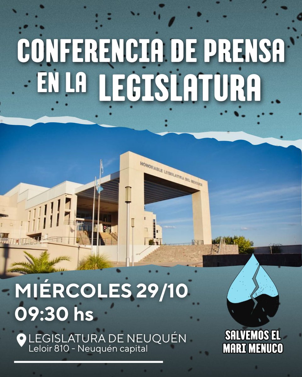 SalvMariMenuco's tweet photo. 🎙️ Conferencia de Prensa 
Tras el #derrame de hidrocarburos en Lindero Atravesado, a pocos metros del lago #MariMenuco, instamos al gobierno a dar explicaciones sobre su actuación en el incidente.

 📍 Miércoles 29 de octubre a las 9:30 en la Legislatura de Neuquén https://t.co/lMNfJl2Snu