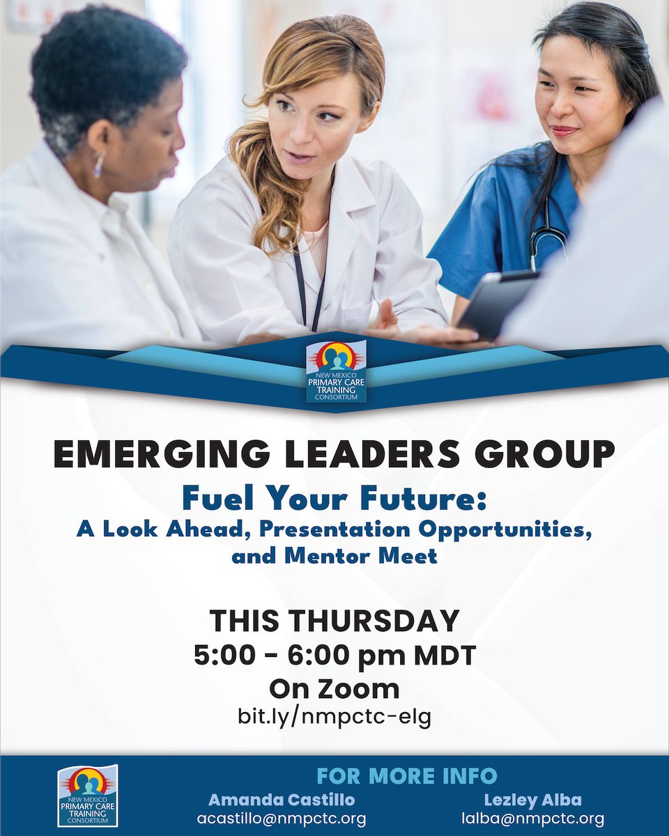 Register now for this Thursday’s Emerging Leaders Group meeting!
✅ Sneak peek at upcoming ELG events
✅ Conference presentation opportunities
✅ Meet our mentors

🕔 5–6 pm MDT | On Zoom
🔗 Registration: lp.constantcontactpages.com/ev/reg/c5smdta

#MedEd #ResidencyLife #Leadership #Mentorship