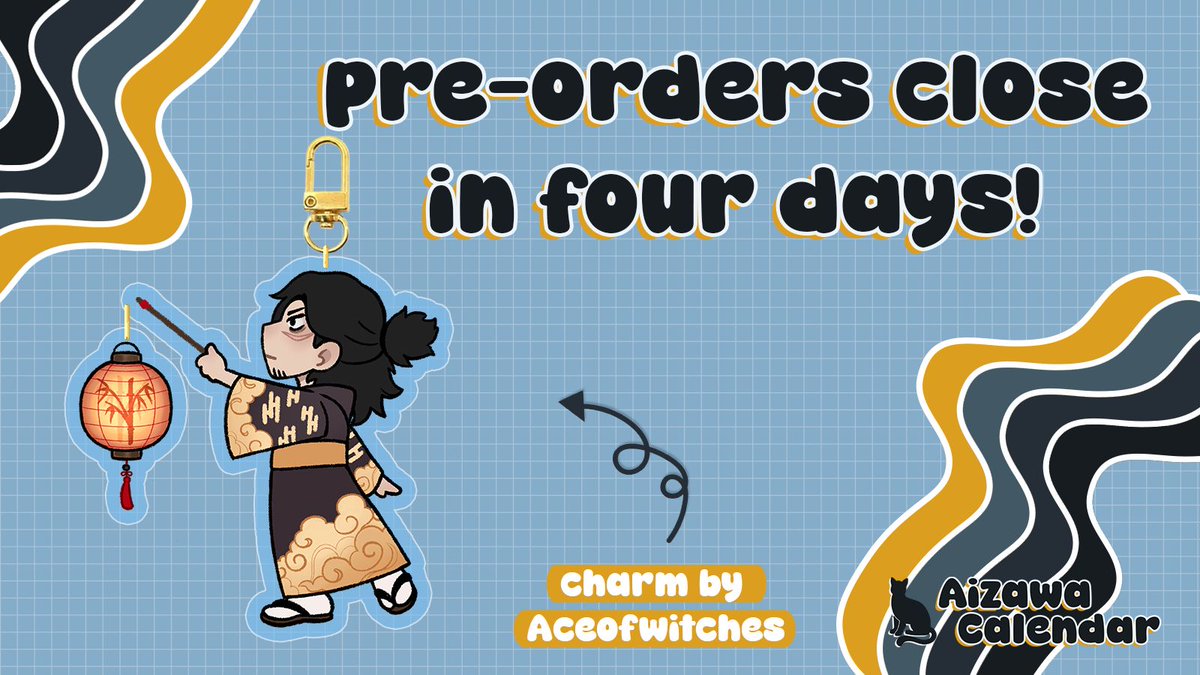 🐈‍⬛4 DAYS LEFT 🐈‍⬛ 

Time is running out!

Pre-orders for our Aizawa calendar end November 1st! Don't miss out on all the delicious goodies you can get your hands on with any of our fun bundles!

Shop here: aizawacalendar.bigcartel.com